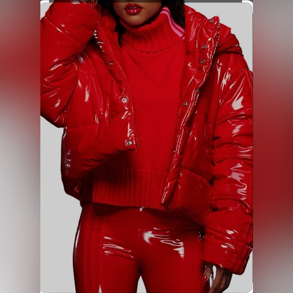 New with tags Ivy park adidas by Beyoncé red faux latex puffer. Large. - Picture 2 of 16